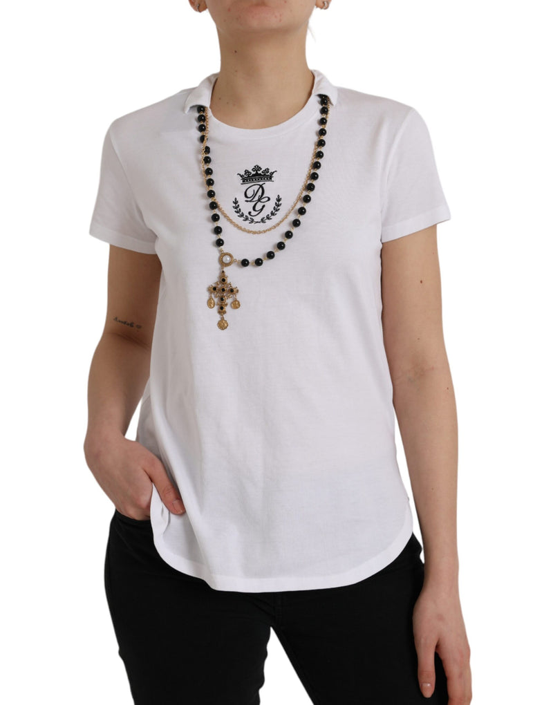 White Cotton Necklace Short Sleeves T-shirt-Dolce & Gabbana-LabelTerrace.com