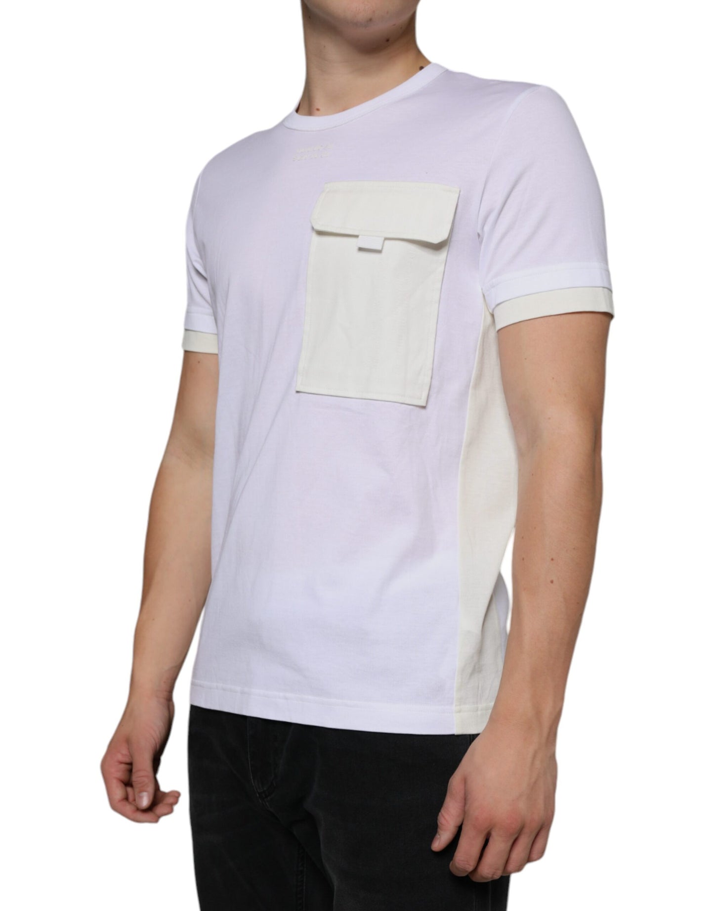 White Cotton Pocket Short Sleeves T-shirt-Dolce & Gabbana-LabelTerrace.com