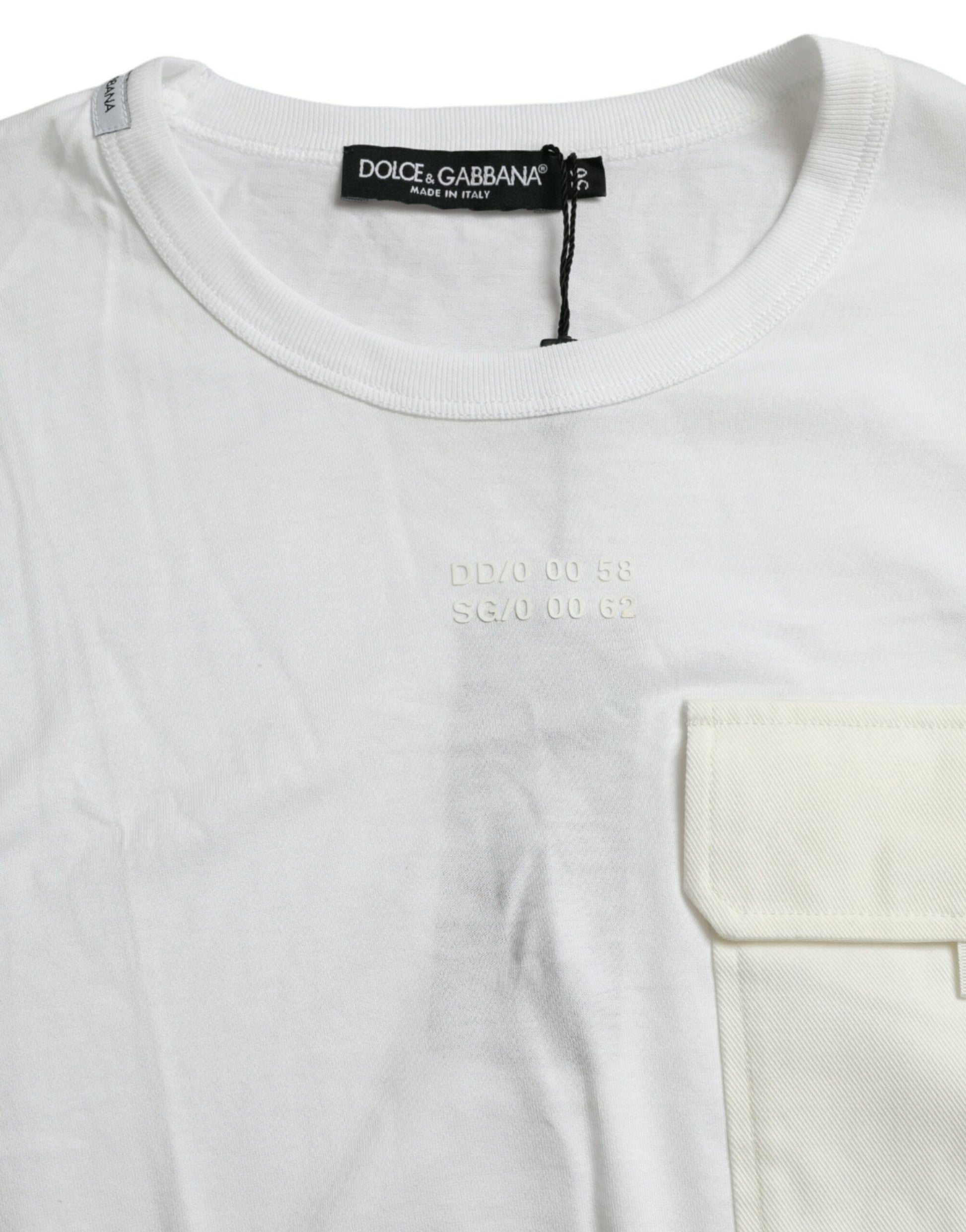 White Cotton Pocket Short Sleeves T-shirt-Dolce & Gabbana-LabelTerrace.com