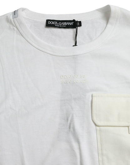 White Cotton Pocket Short Sleeves T-shirt-Dolce & Gabbana-LabelTerrace.com