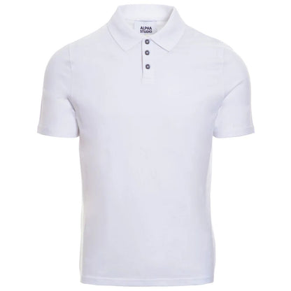 White Cotton Polo Shirt-Alpha Studio-LabelTerrace.com