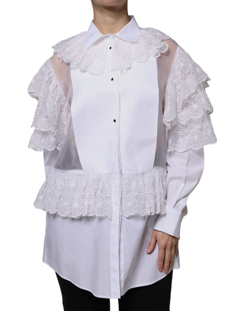 White Cotton Poplin Shirt Dress Blouse Top-Dolce & Gabbana-LabelTerrace.com