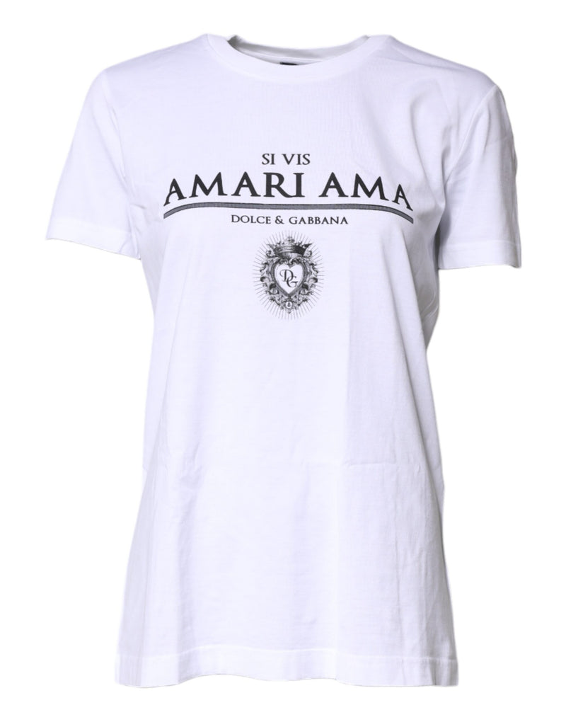 White Cotton Printed Round Neck Top T-shirt-Dolce & Gabbana-LabelTerrace.com