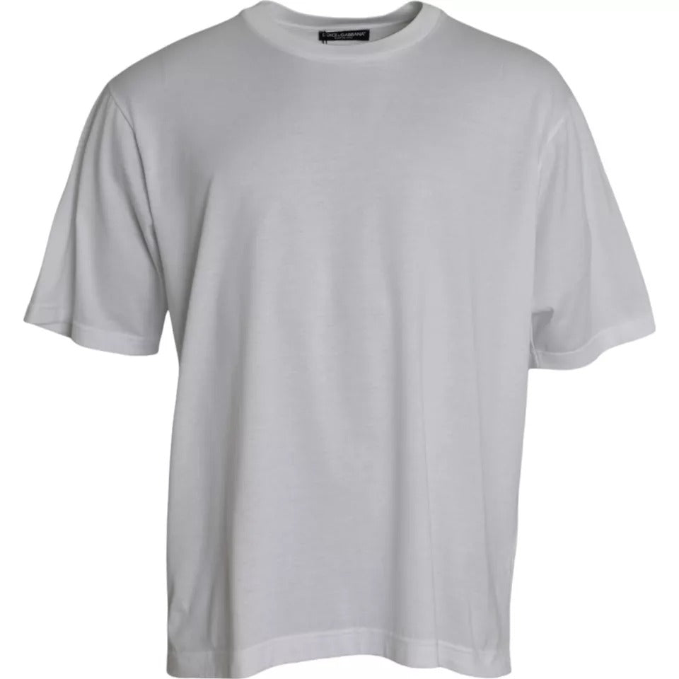 White Cotton Round Neck Short Sleeve T-shirt-Dolce & Gabbana-LabelTerrace.com