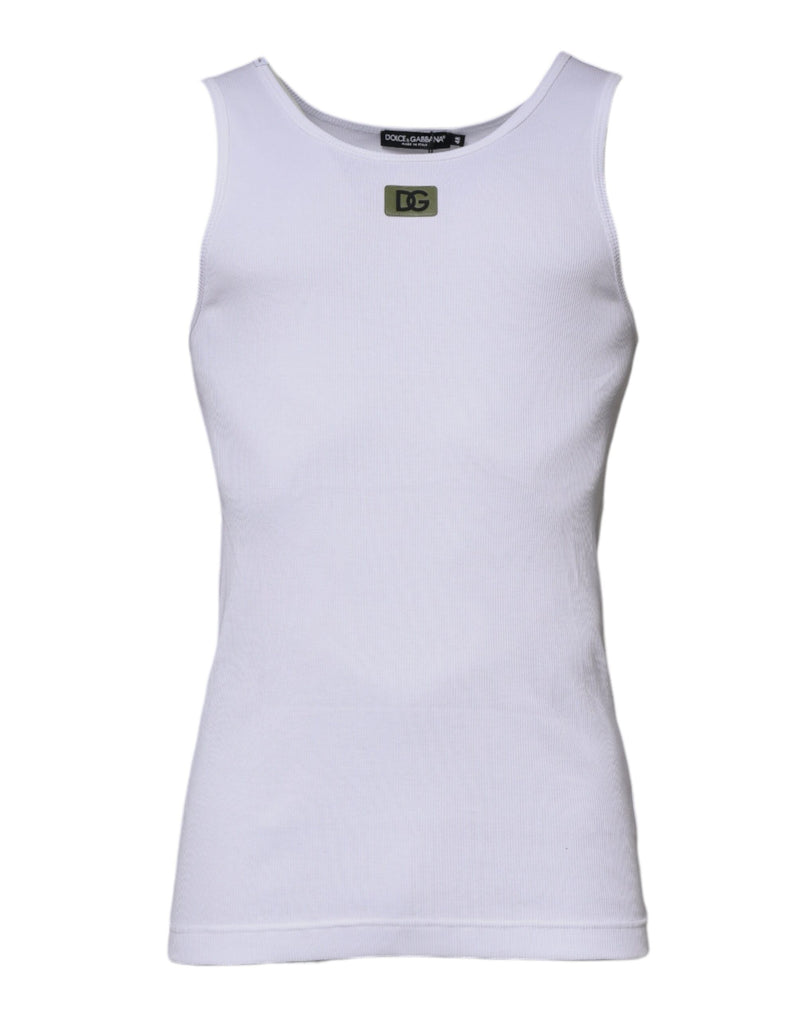 White Cotton Round Neck Sleeveless T-shirt-Dolce & Gabbana-LabelTerrace.com