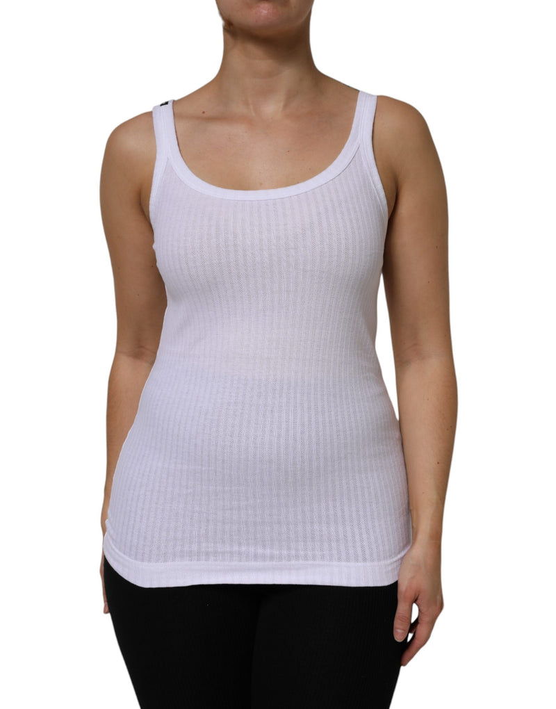 White Cotton Round Neck Sleeveless Tank Top-Dolce & Gabbana-LabelTerrace.com