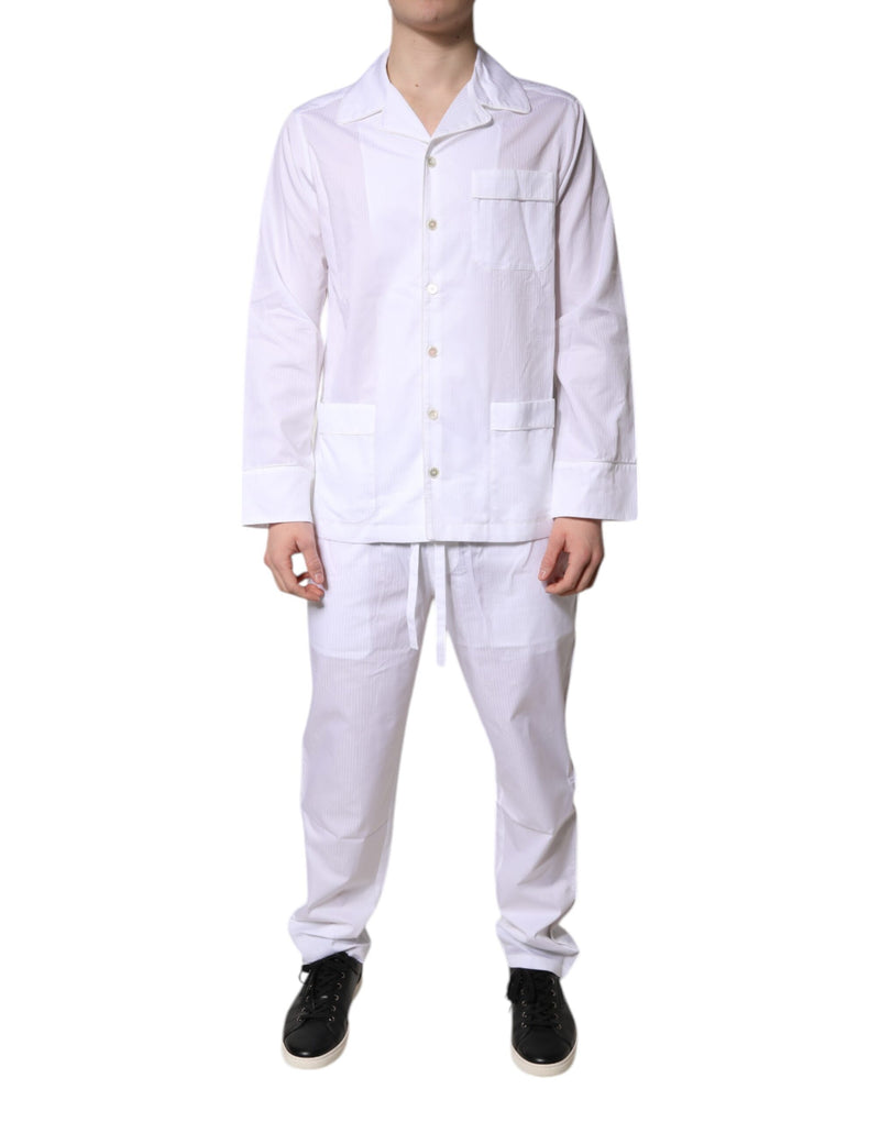 White Cotton Shirt Pants Pajama Set Sleepwear-Dolce & Gabbana-LabelTerrace.com