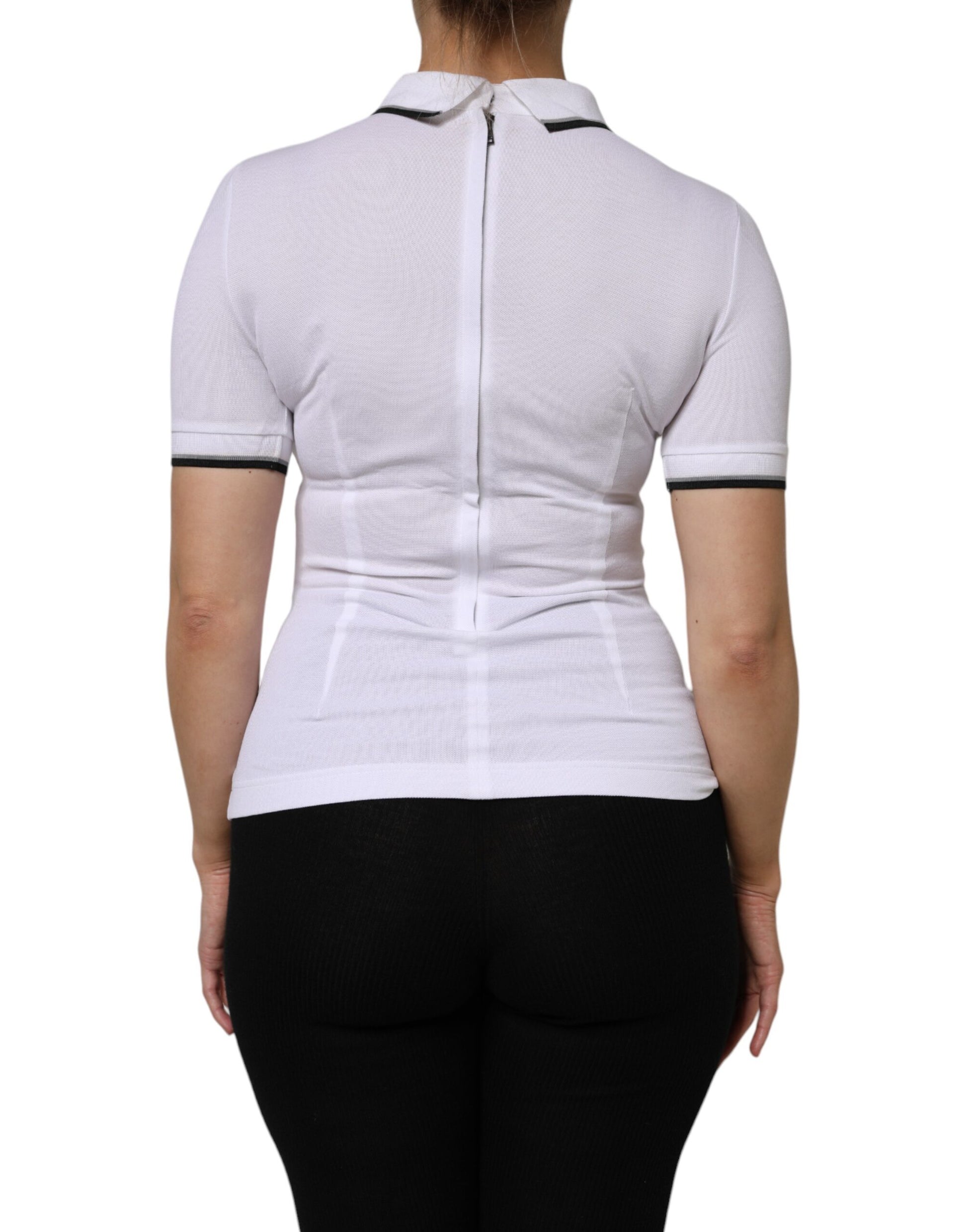 White Cotton Short Sleeves Collared Polo Top-Dolce & Gabbana-LabelTerrace.com