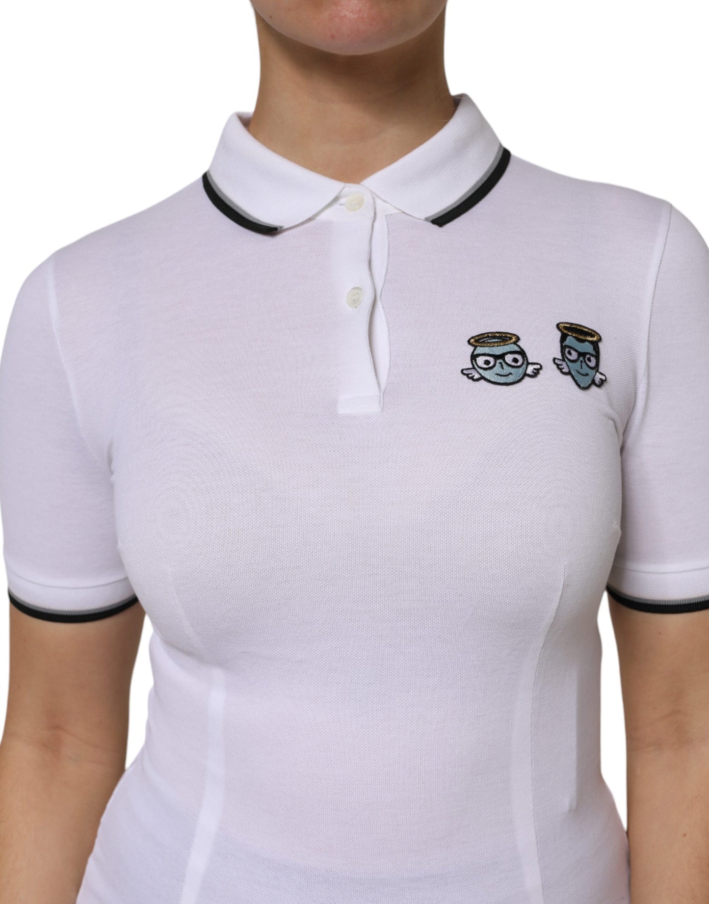 White Cotton Short Sleeves Collared Polo Top-Dolce & Gabbana-LabelTerrace.com