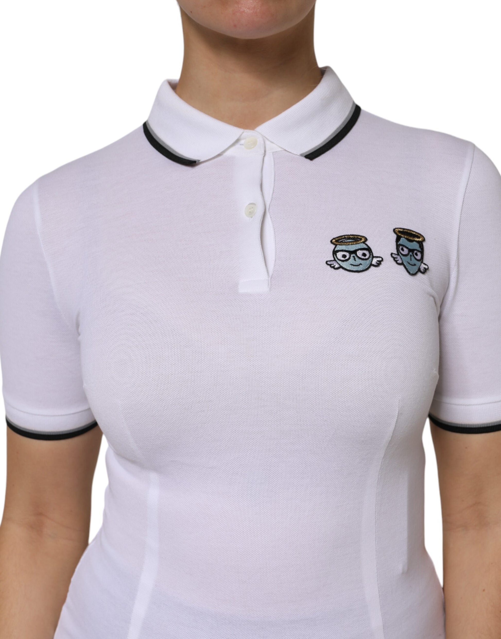 White Cotton Short Sleeves Collared Polo Top-Dolce & Gabbana-LabelTerrace.com