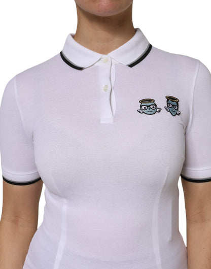 White Cotton Short Sleeves Collared Polo Top-Dolce & Gabbana-LabelTerrace.com