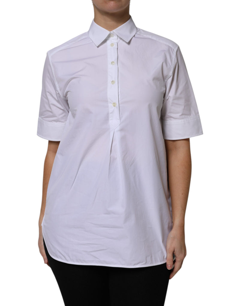 White Cotton Short Sleeves Collared Polo Top-Dolce & Gabbana-LabelTerrace.com