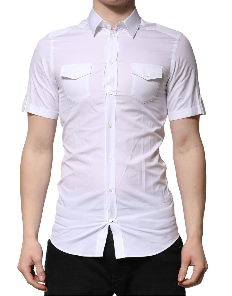 White Cotton Short Sleeves GOLD Casual Shirt-Dolce & Gabbana-LabelTerrace.com