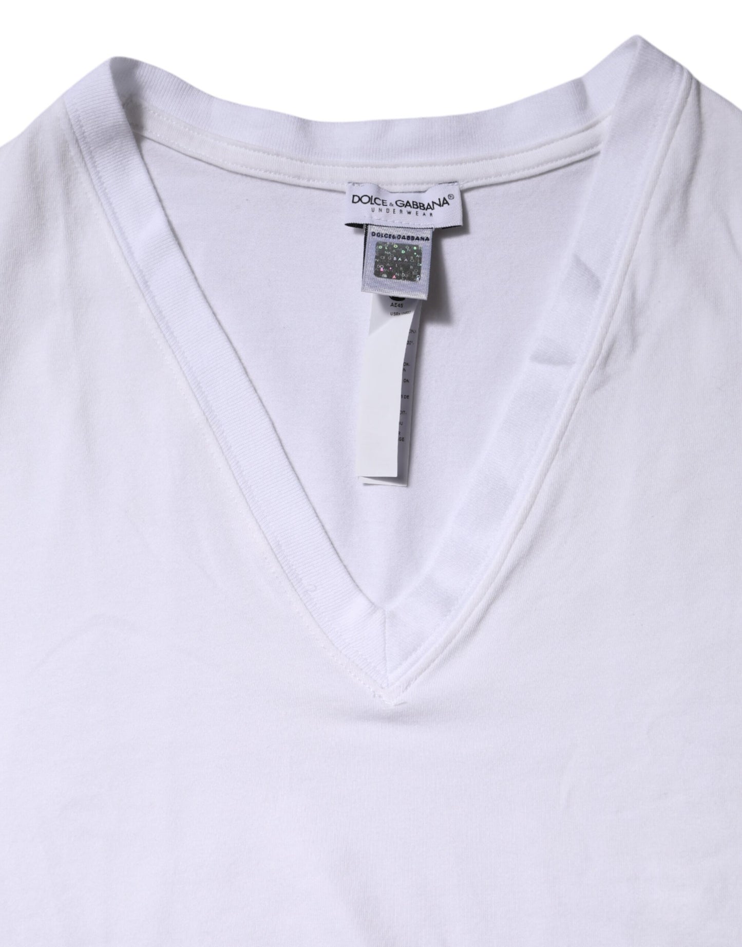 White Cotton Short Sleeves V-Neck Top T-shirt-Dolce & Gabbana-LabelTerrace.com