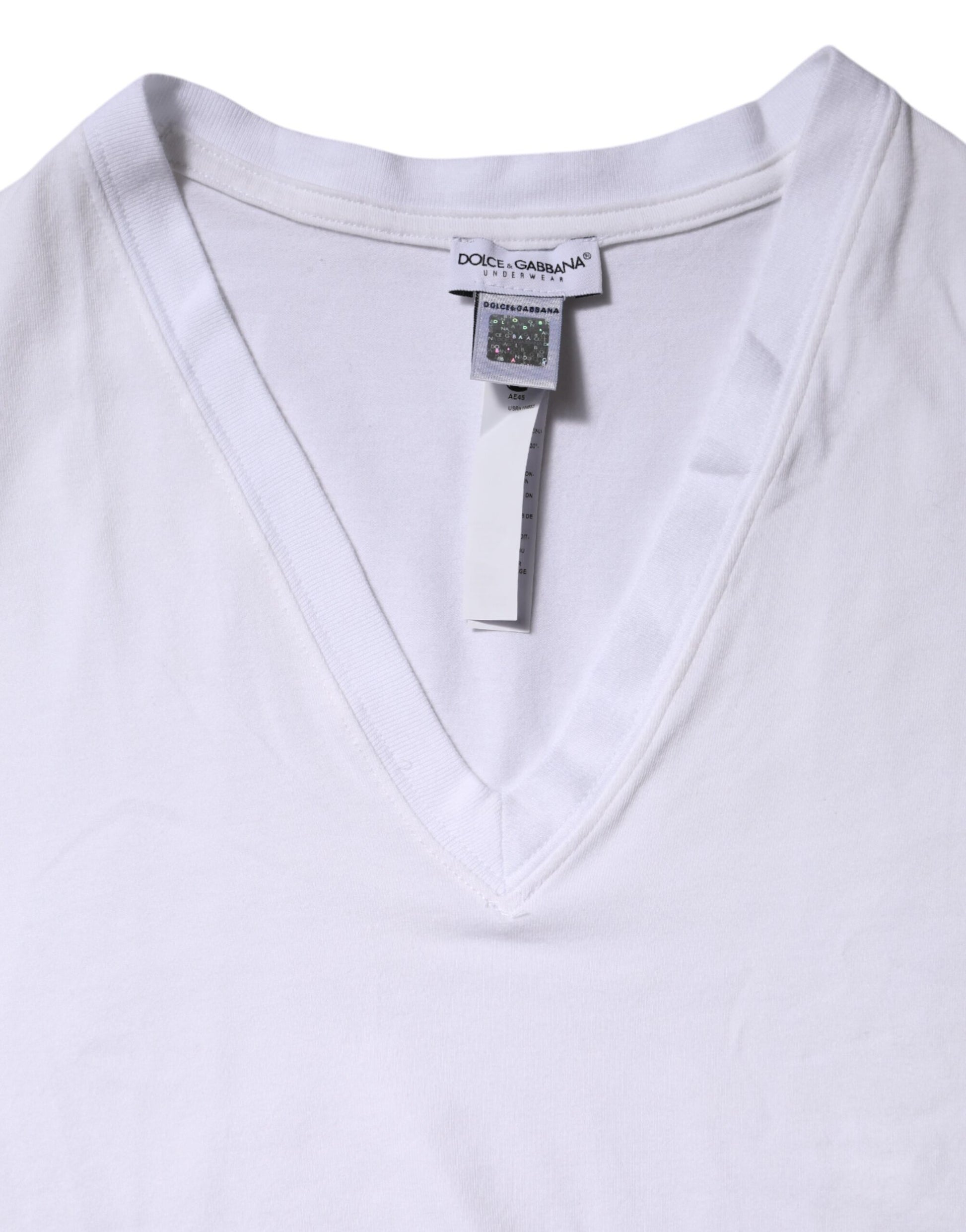 White Cotton Short Sleeves V-Neck Top T-shirt-Dolce & Gabbana-LabelTerrace.com
