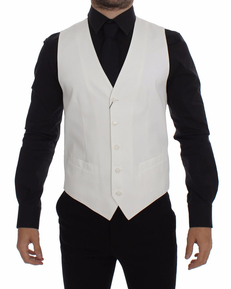 White Cotton Silk Blend Dress Vest Blazer-Dolce & Gabbana-LabelTerrace.com