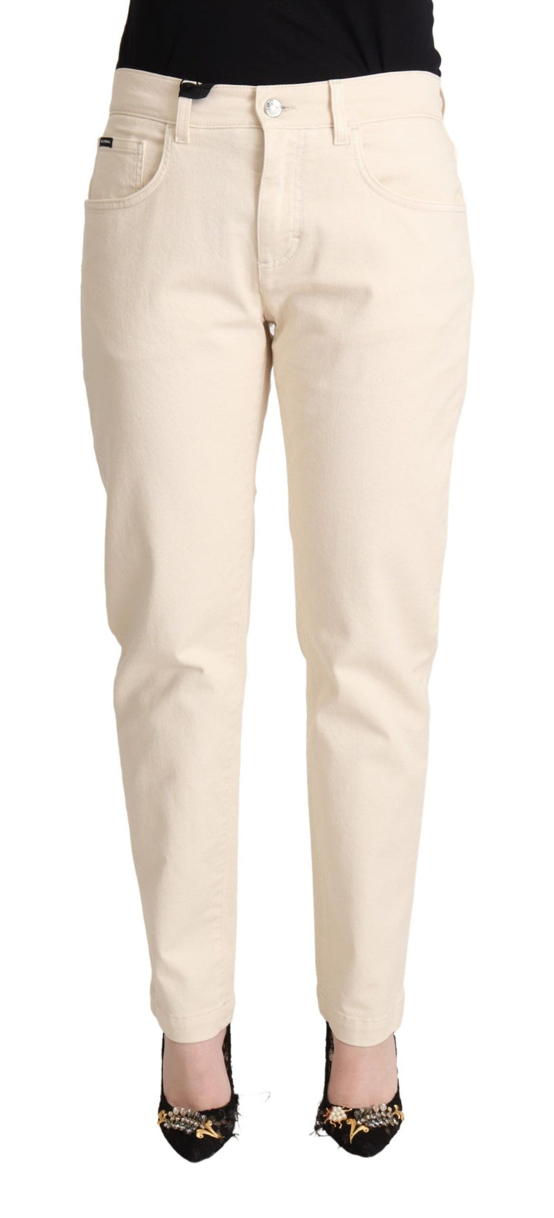 White Cotton Skinny Denim Women Jeans Pants-Dolce & Gabbana-LabelTerrace.com