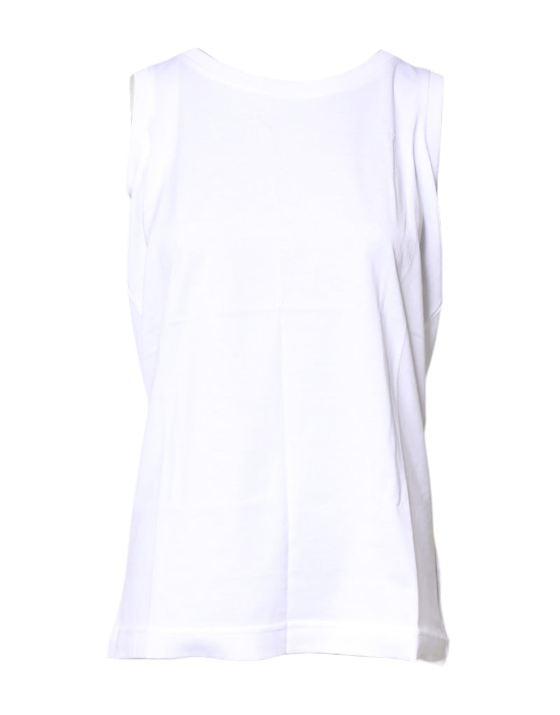 White Cotton Sleeveless Crew Neck T-shirt-Dolce & Gabbana-LabelTerrace.com