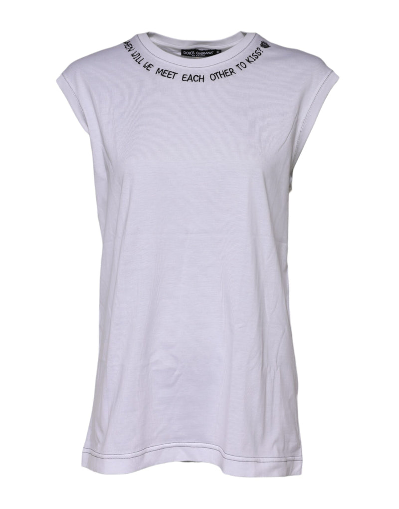 White Cotton Sleeveless Printed Tank T-shirt-Dolce & Gabbana-LabelTerrace.com