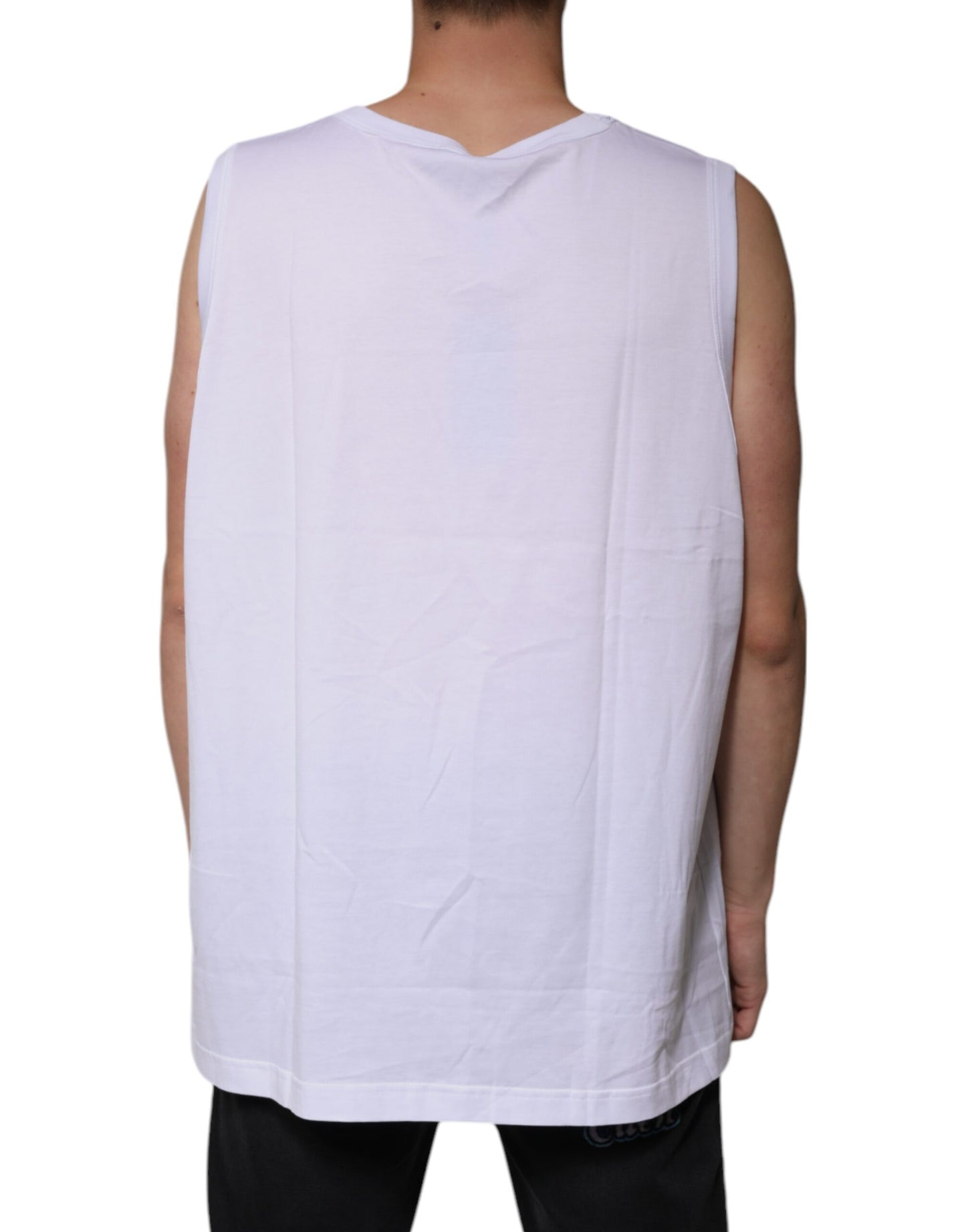 White Cotton Sleeveless Round Neck Tank T-shirt-Dolce & Gabbana-LabelTerrace.com