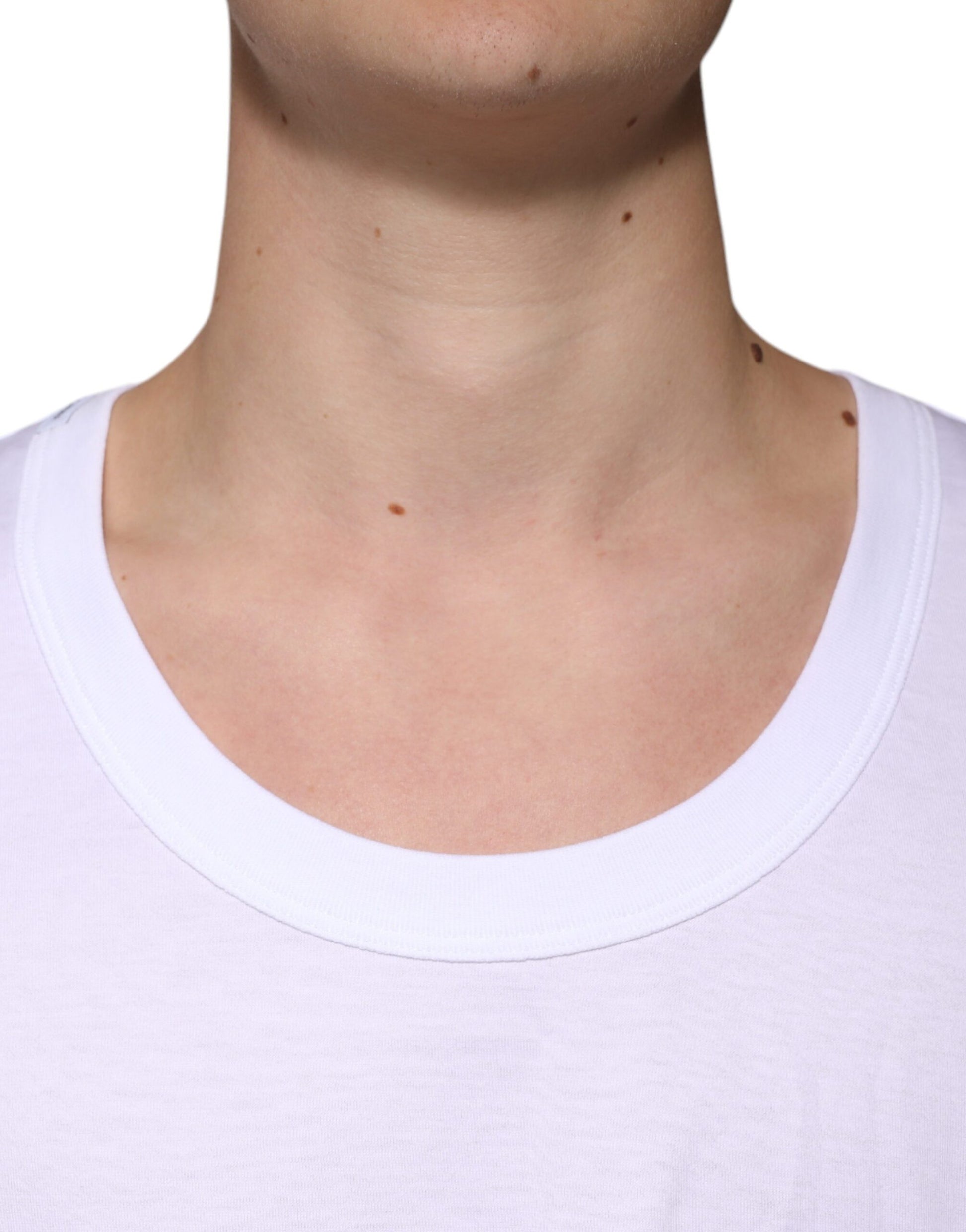 White Cotton Sleeveless Round Neck Tank T-shirt-Dolce & Gabbana-LabelTerrace.com