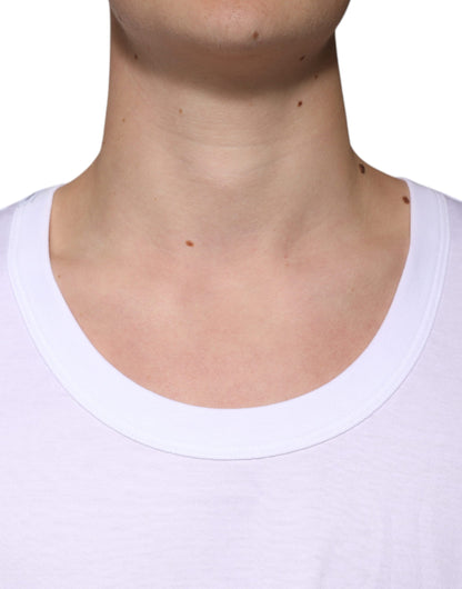 White Cotton Sleeveless Round Neck Tank T-shirt-Dolce & Gabbana-LabelTerrace.com