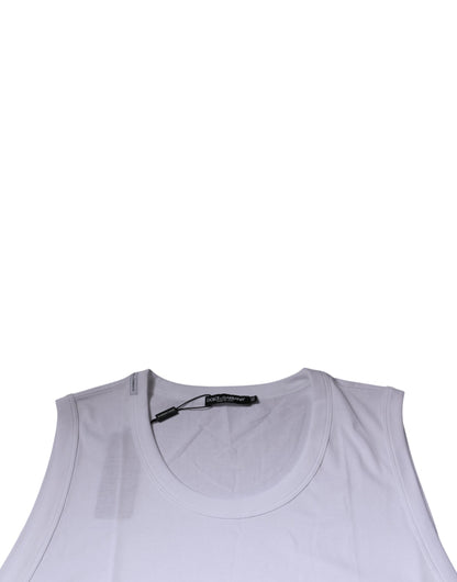 White Cotton Sleeveless Round Neck Tank T-shirt-Dolce & Gabbana-LabelTerrace.com