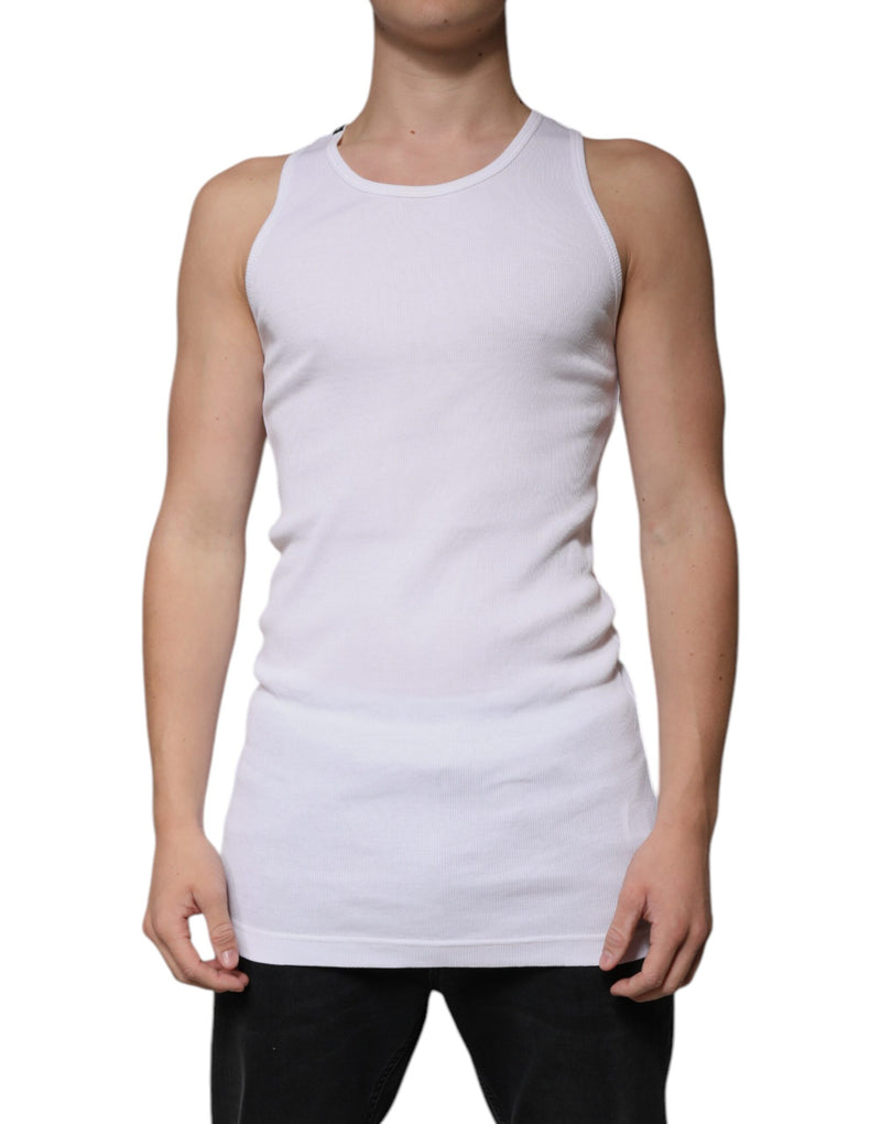 White Cotton Sleeveless Round Neck Tank T-shirt-Dolce & Gabbana-LabelTerrace.com