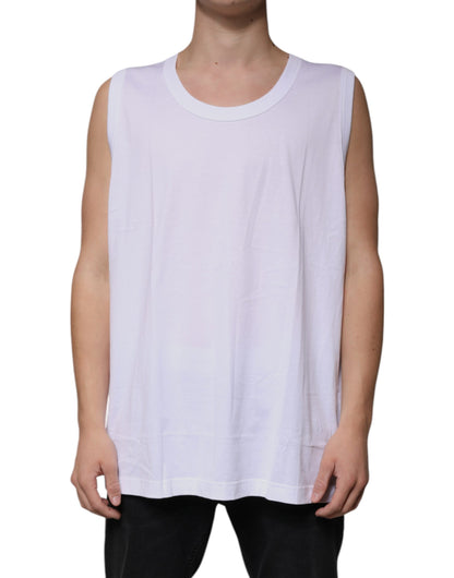 White Cotton Sleeveless Round Neck Tank T-shirt-Dolce & Gabbana-LabelTerrace.com