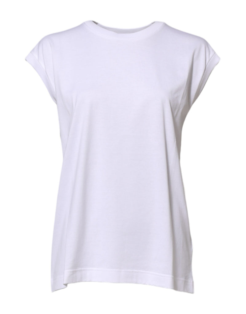 White Cotton Sleeveless Women Tank T-shirt-Dolce & Gabbana-LabelTerrace.com