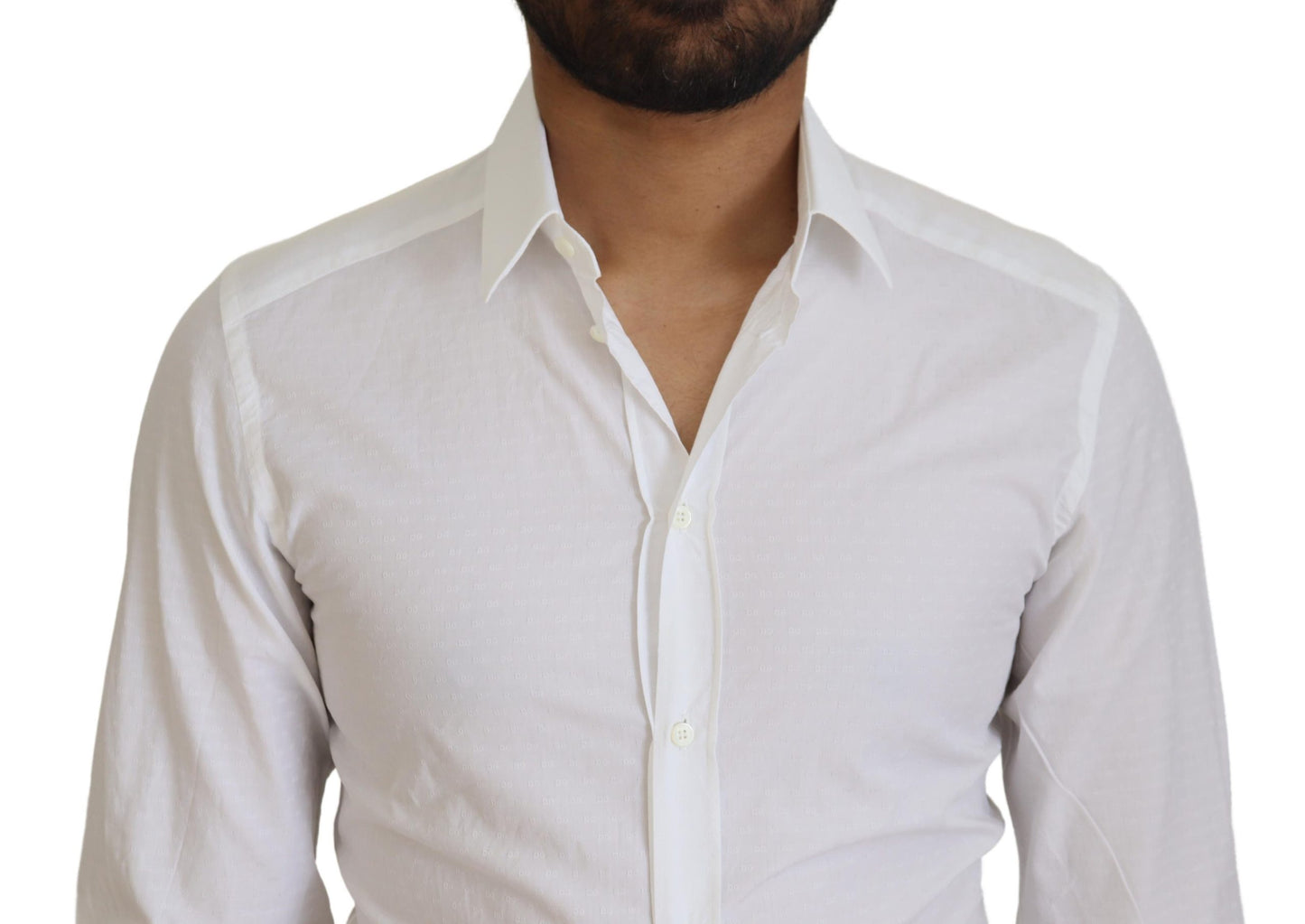 White Cotton Slim Fit Formal Dress GOLD Shirt-Dolce & Gabbana-LabelTerrace.com