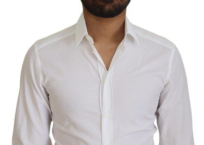 White Cotton Slim Fit Formal Dress GOLD Shirt-Dolce & Gabbana-LabelTerrace.com