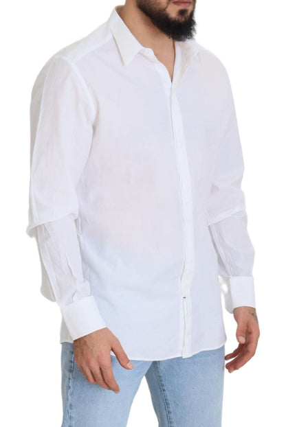 White Cotton Slim Fit Formal Dress GOLD Shirt
