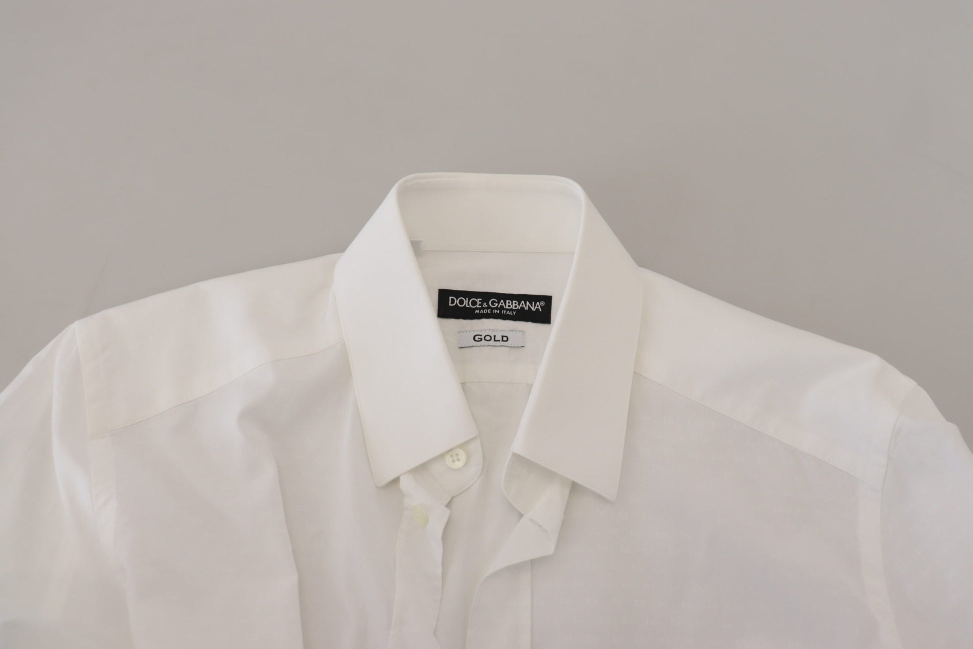 White Cotton Slim Fit Formal Dress GOLD Shirt-Dolce & Gabbana-LabelTerrace.com