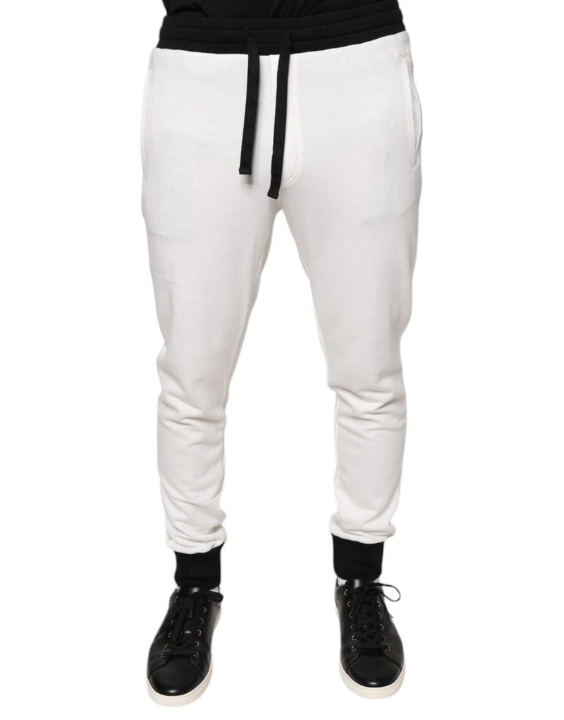 White Cotton Slim Men Jogger Sweatpants Pants-Dolce & Gabbana-LabelTerrace.com
