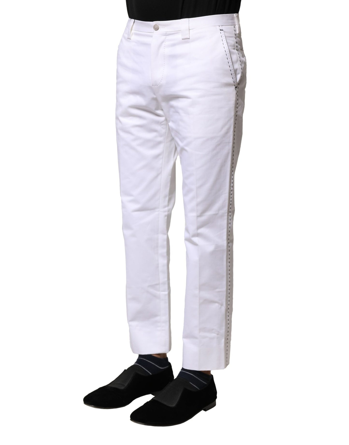 White Cotton Straight Logo Men Pants-Dolce & Gabbana-LabelTerrace.com