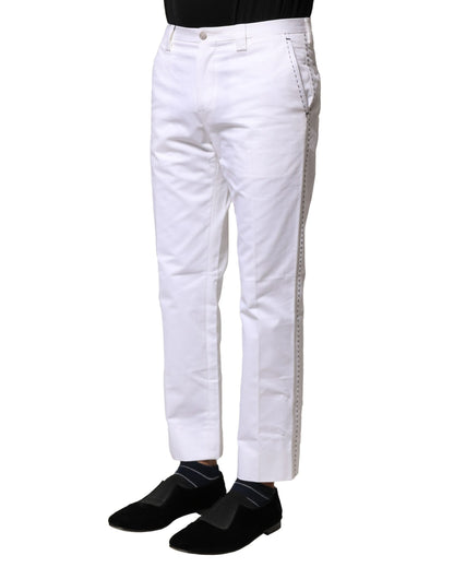 White Cotton Straight Logo Men Pants-Dolce & Gabbana-LabelTerrace.com
