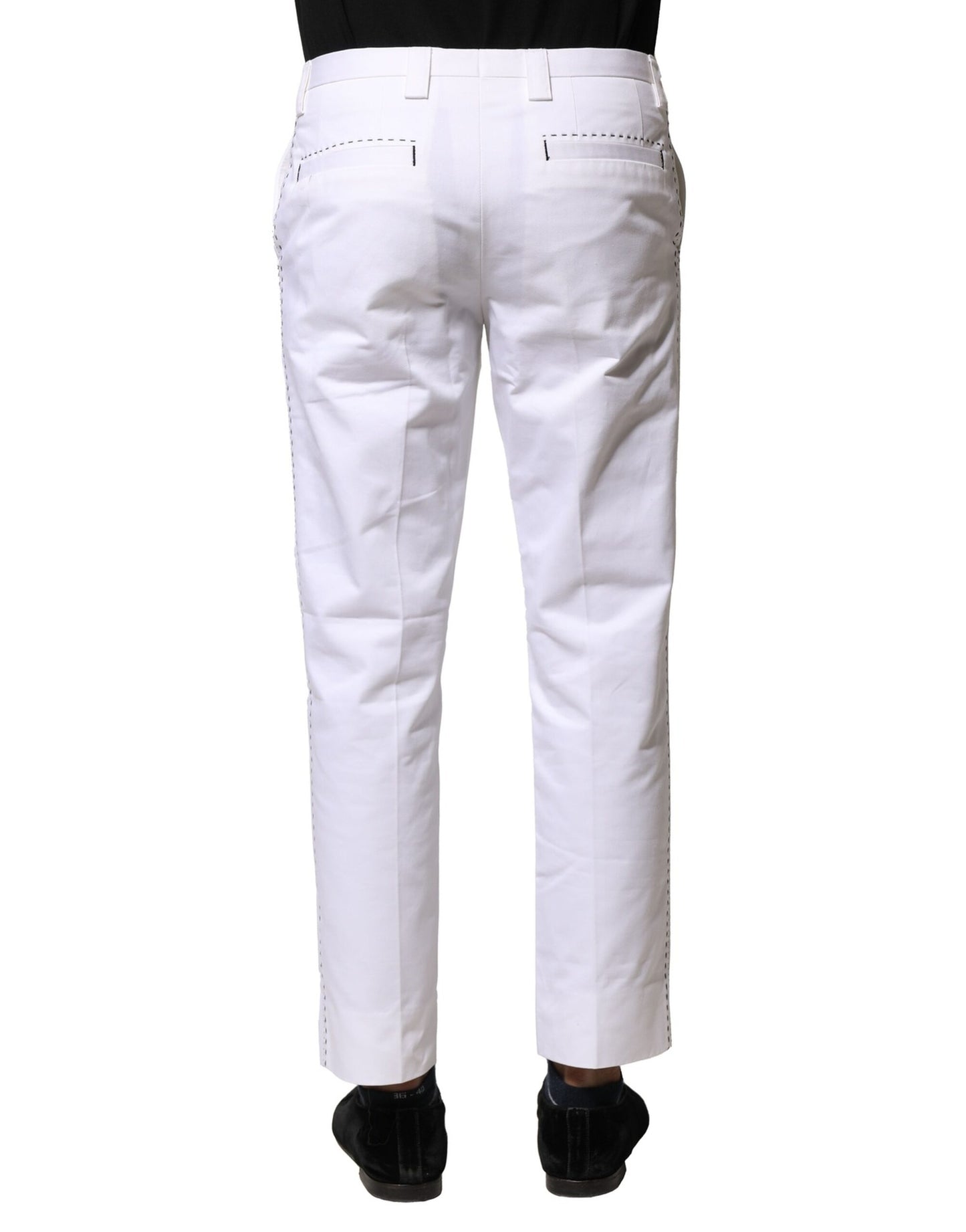 White Cotton Straight Logo Men Pants-Dolce & Gabbana-LabelTerrace.com