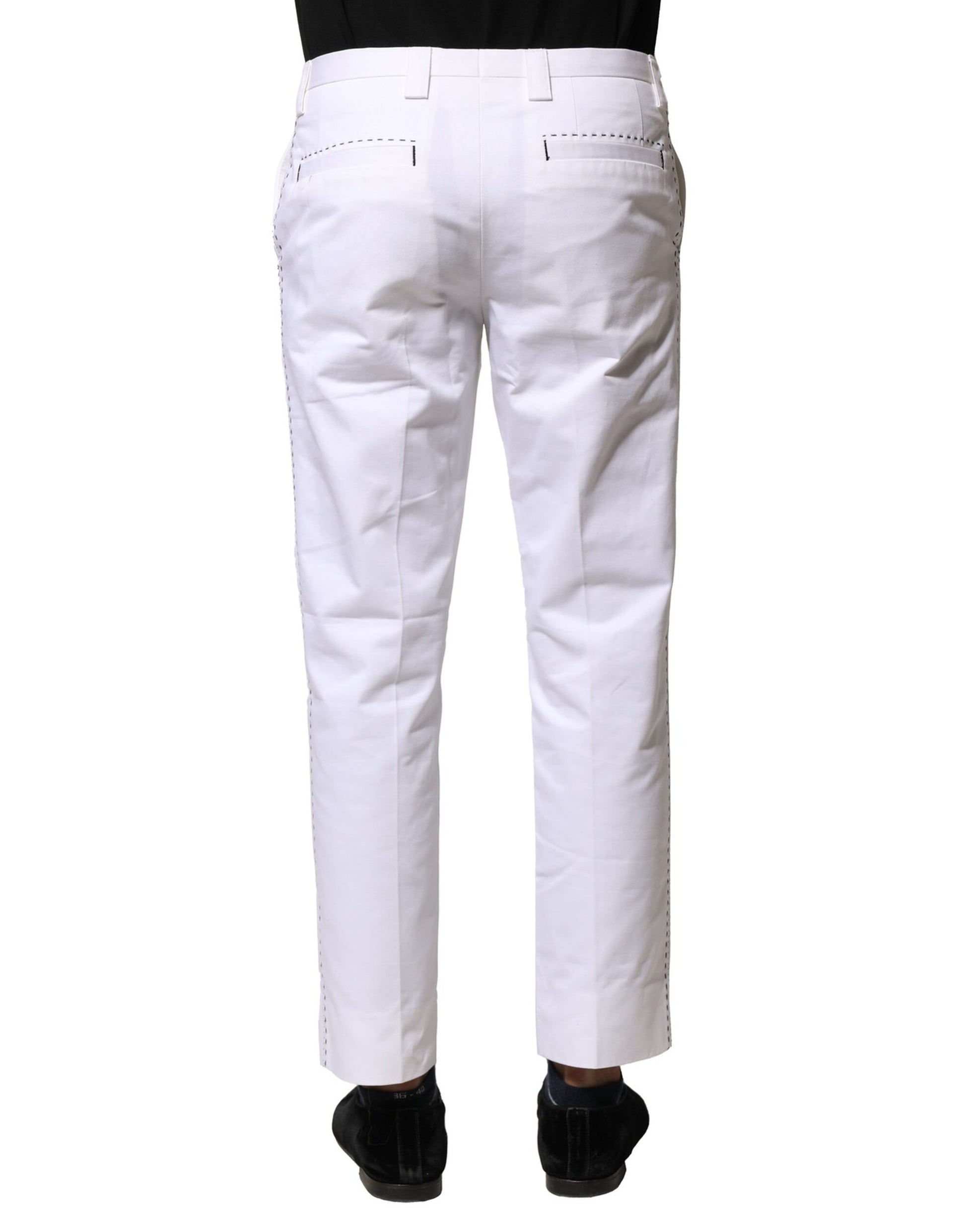 White Cotton Straight Logo Men Pants-Dolce & Gabbana-LabelTerrace.com