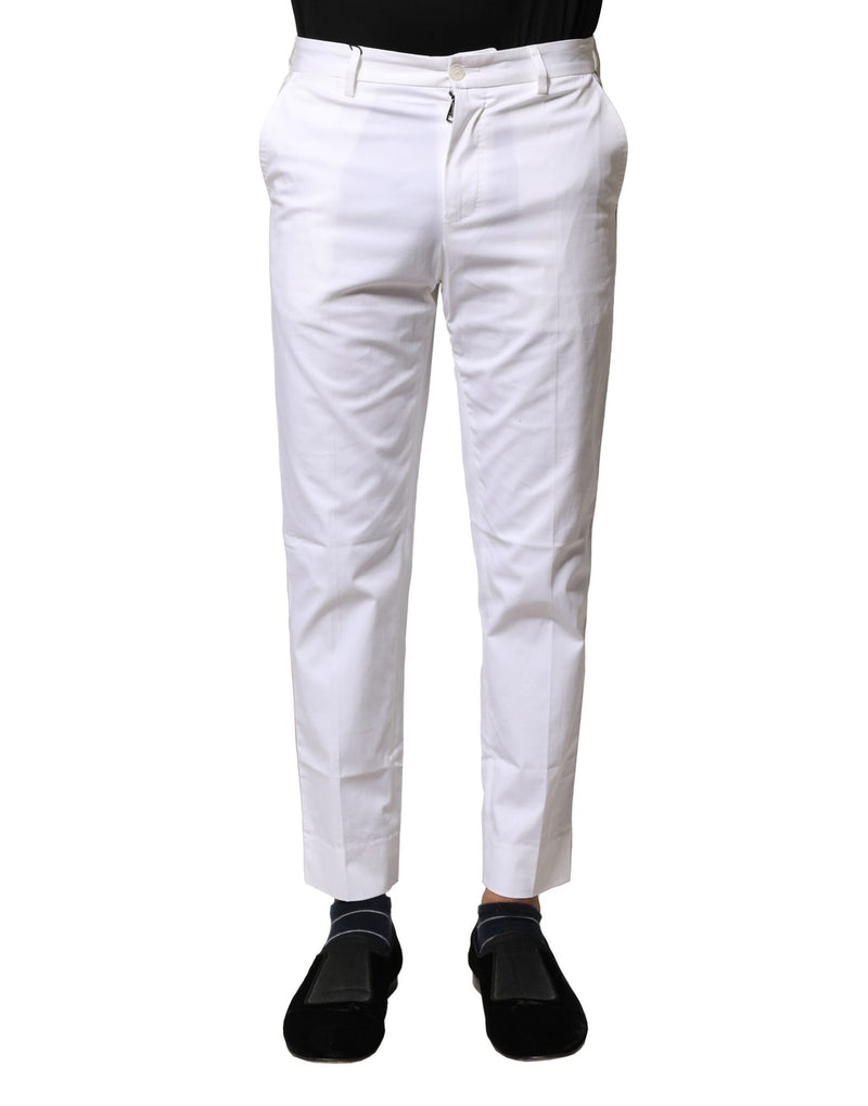 White Cotton Straight Logo Men Pants-Dolce & Gabbana-LabelTerrace.com