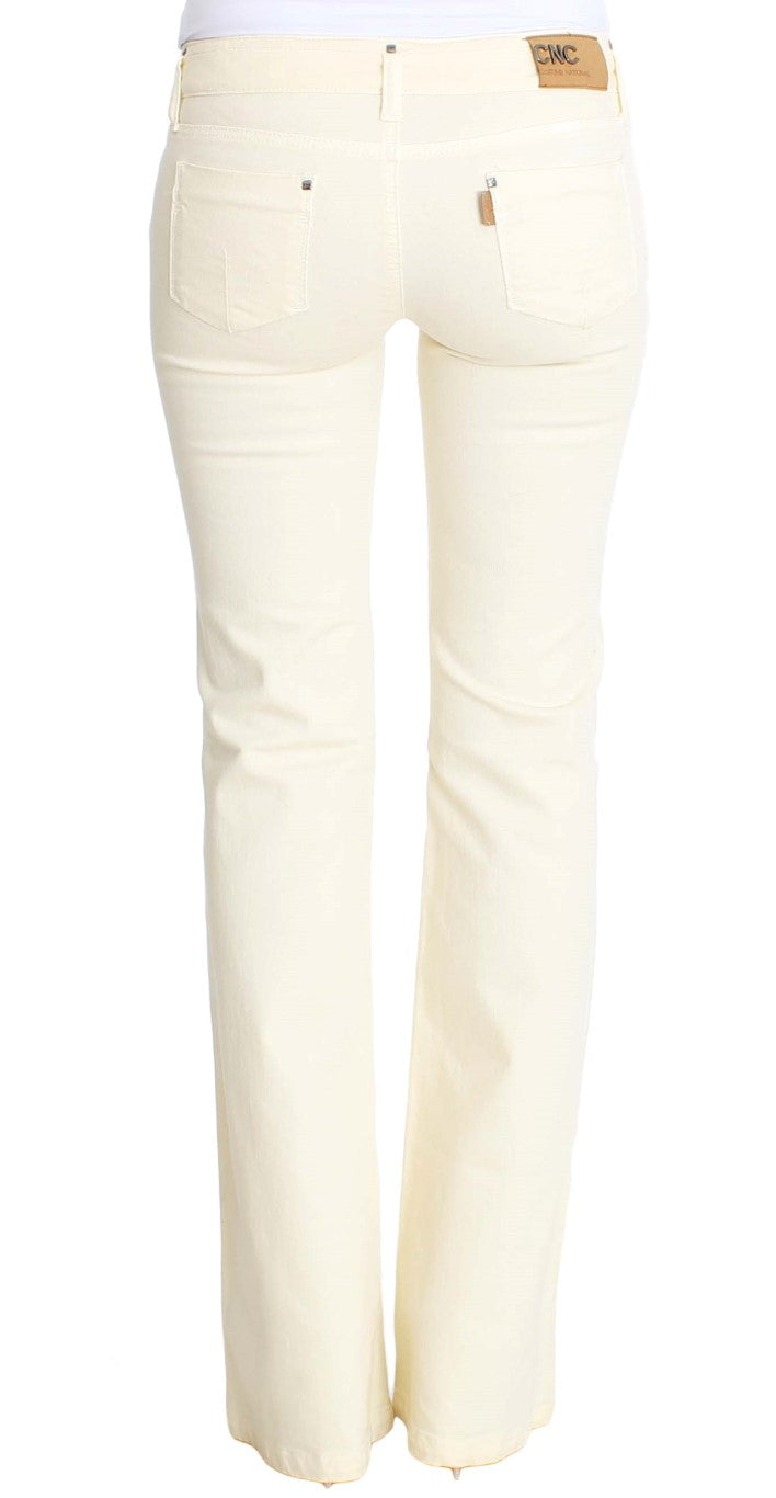 White Cotton Stretch Flare Jeans