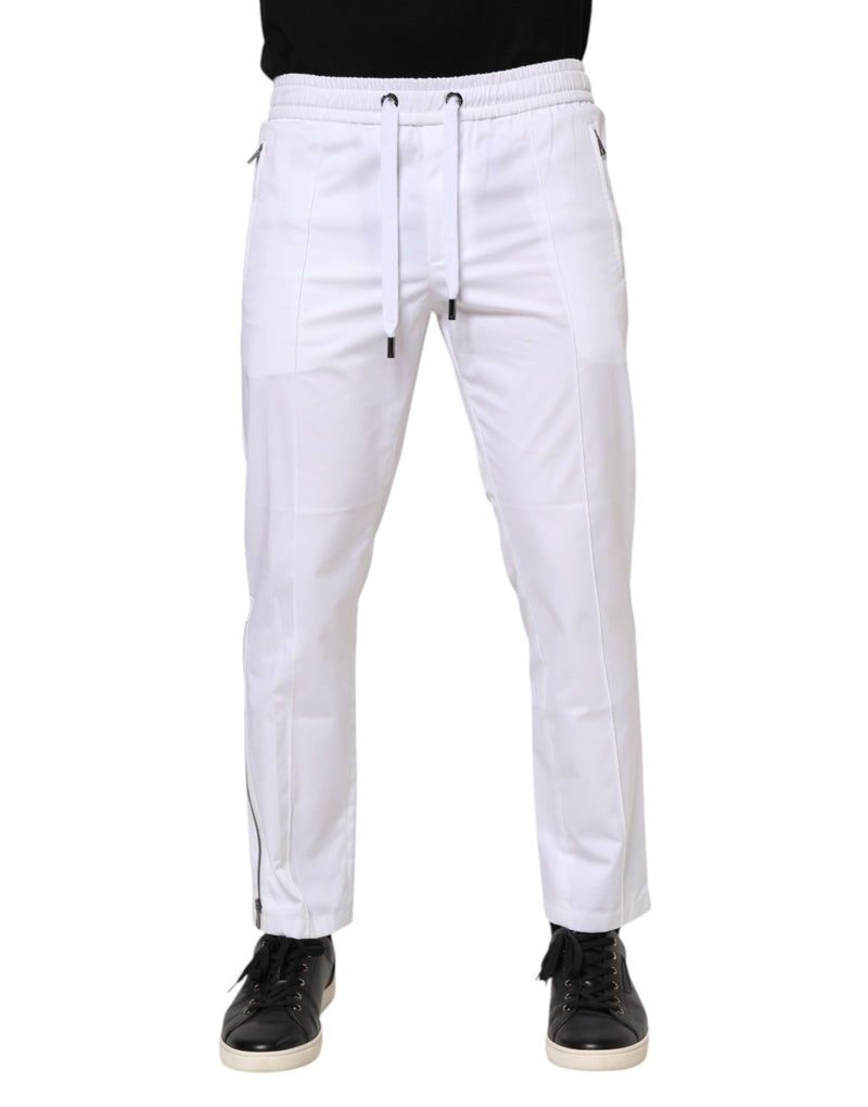 White Cotton Stretch Logo Men Jogger Pants-Dolce & Gabbana-LabelTerrace.com