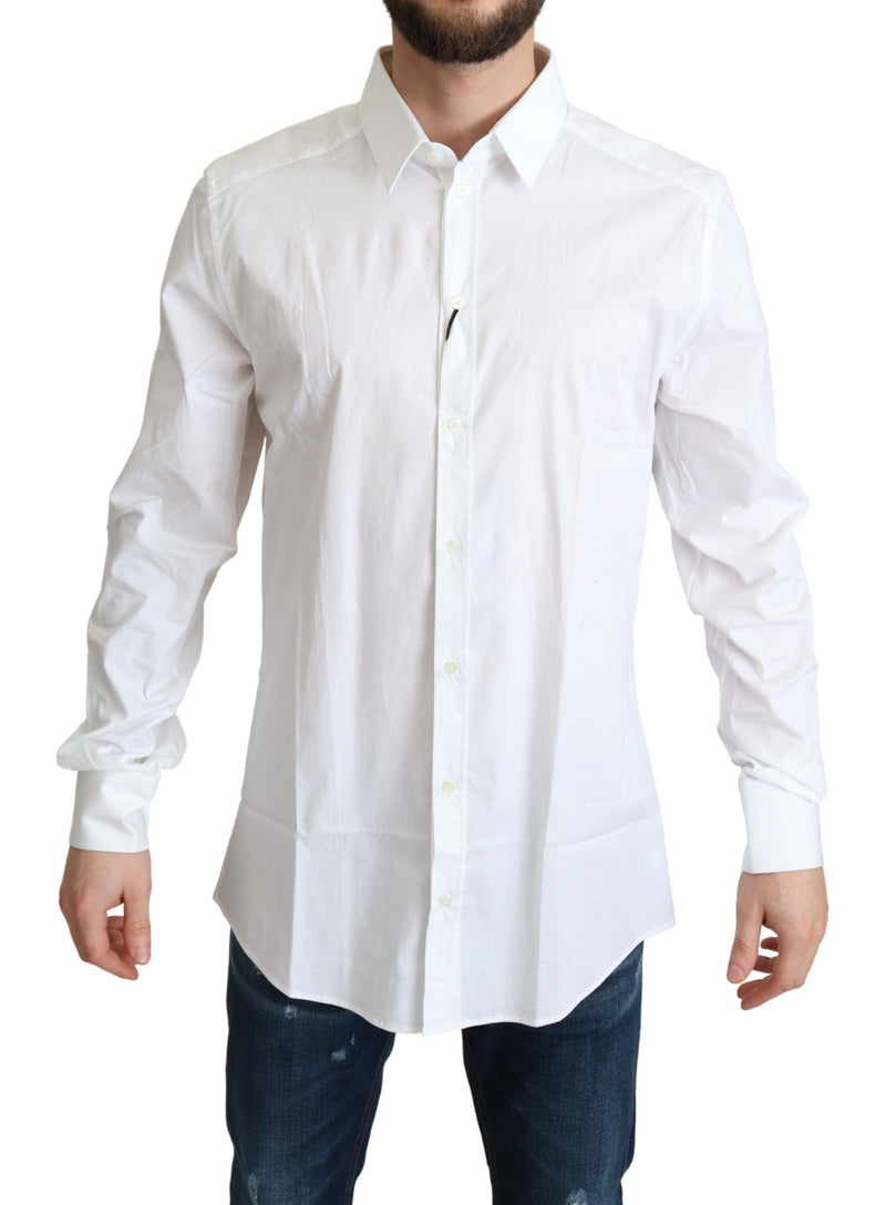 White Cotton Stretch Men Dress Formal Shirt-Dolce & Gabbana-LabelTerrace.com