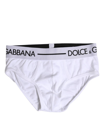 White Cotton Stretch Regular Brief Underwear-Dolce & Gabbana-LabelTerrace.com