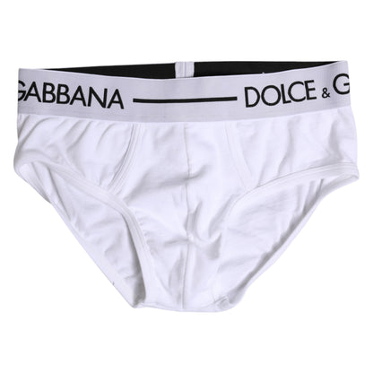 White Cotton Stretch Regular Brief Underwear-Dolce & Gabbana-LabelTerrace.com