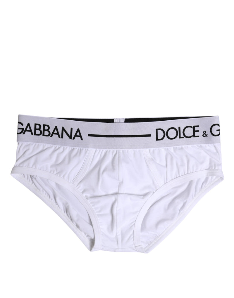 White Cotton Stretch Regular Brief Underwear-Dolce & Gabbana-LabelTerrace.com