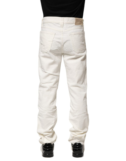 White Cotton Stretch Straight Fit Men Denim Jeans
