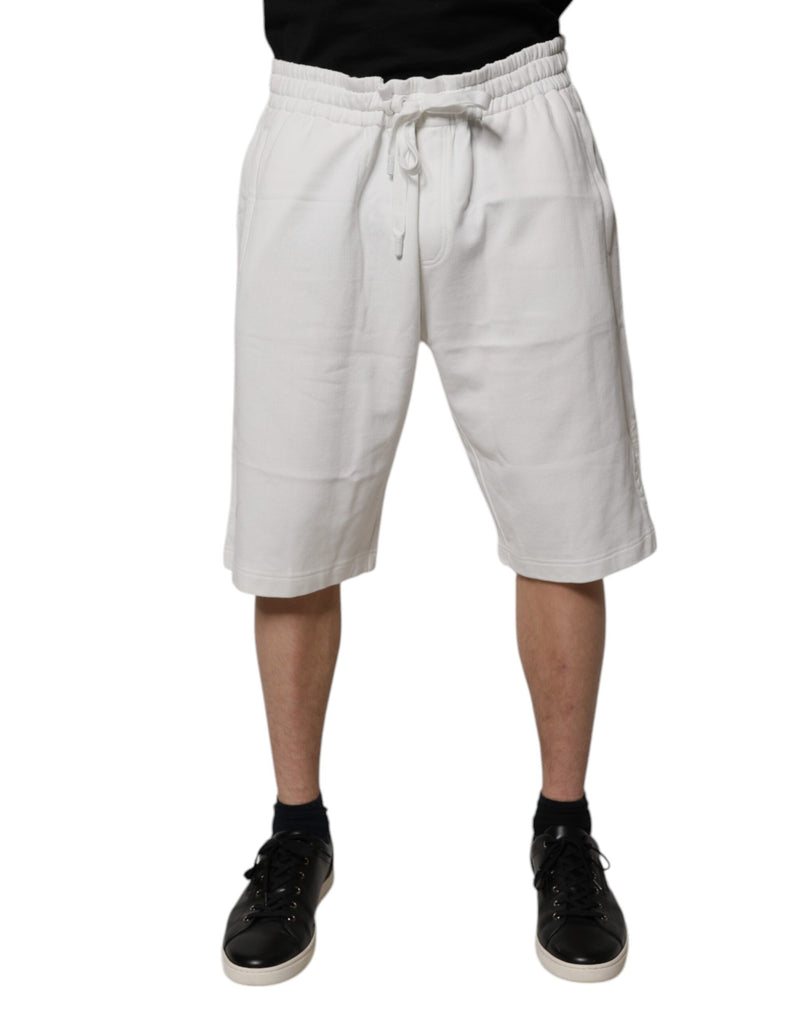 White Cotton Sweatshorts Men Bermuda Shorts-Dolce & Gabbana-LabelTerrace.com