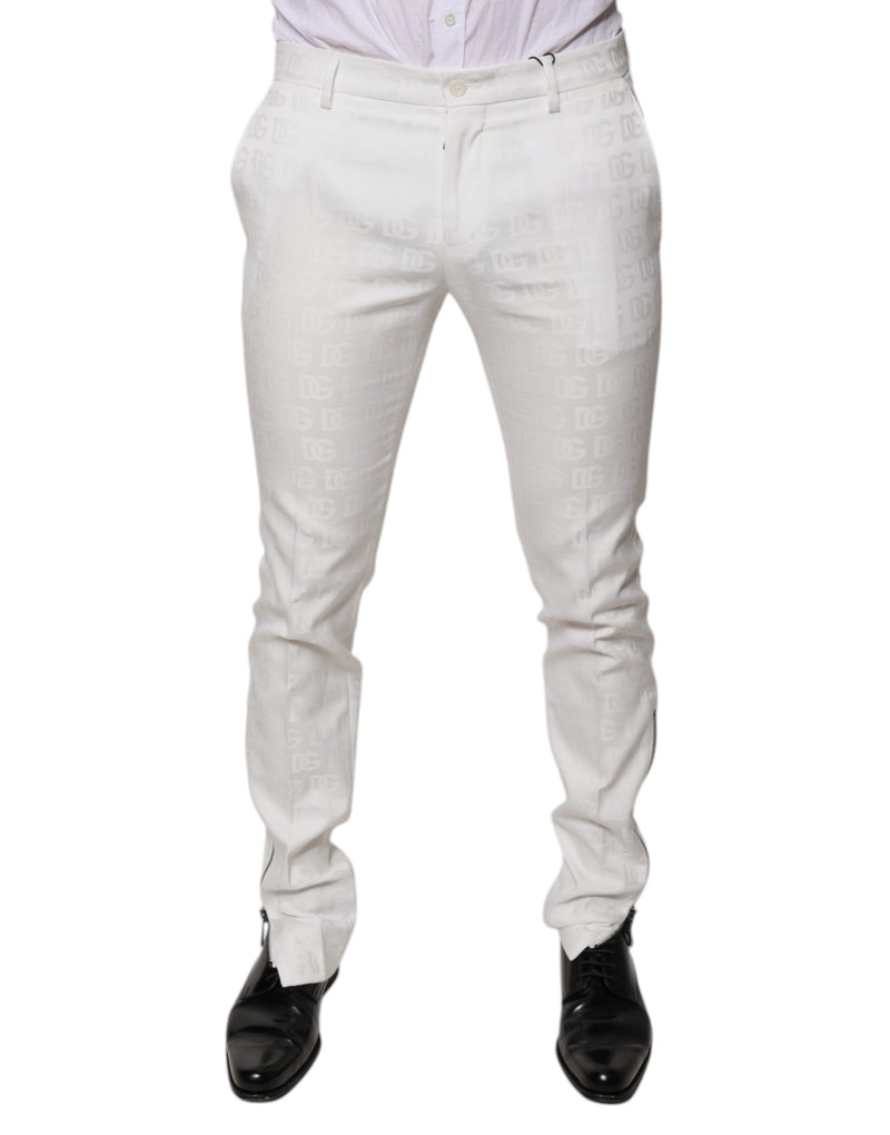 White Cotton Tapered Formal Dress Pants-Dolce & Gabbana-LabelTerrace.com