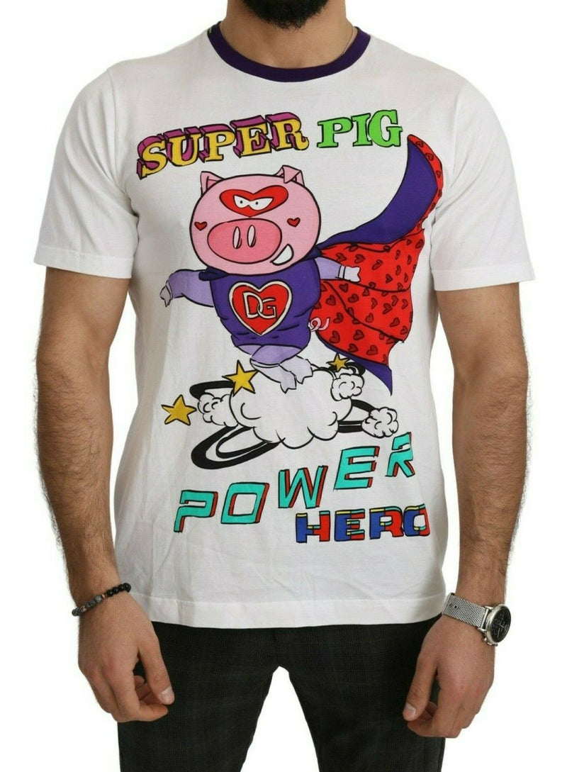 White Cotton Top Super Power Pig T-shirt-Dolce & Gabbana-LabelTerrace.com